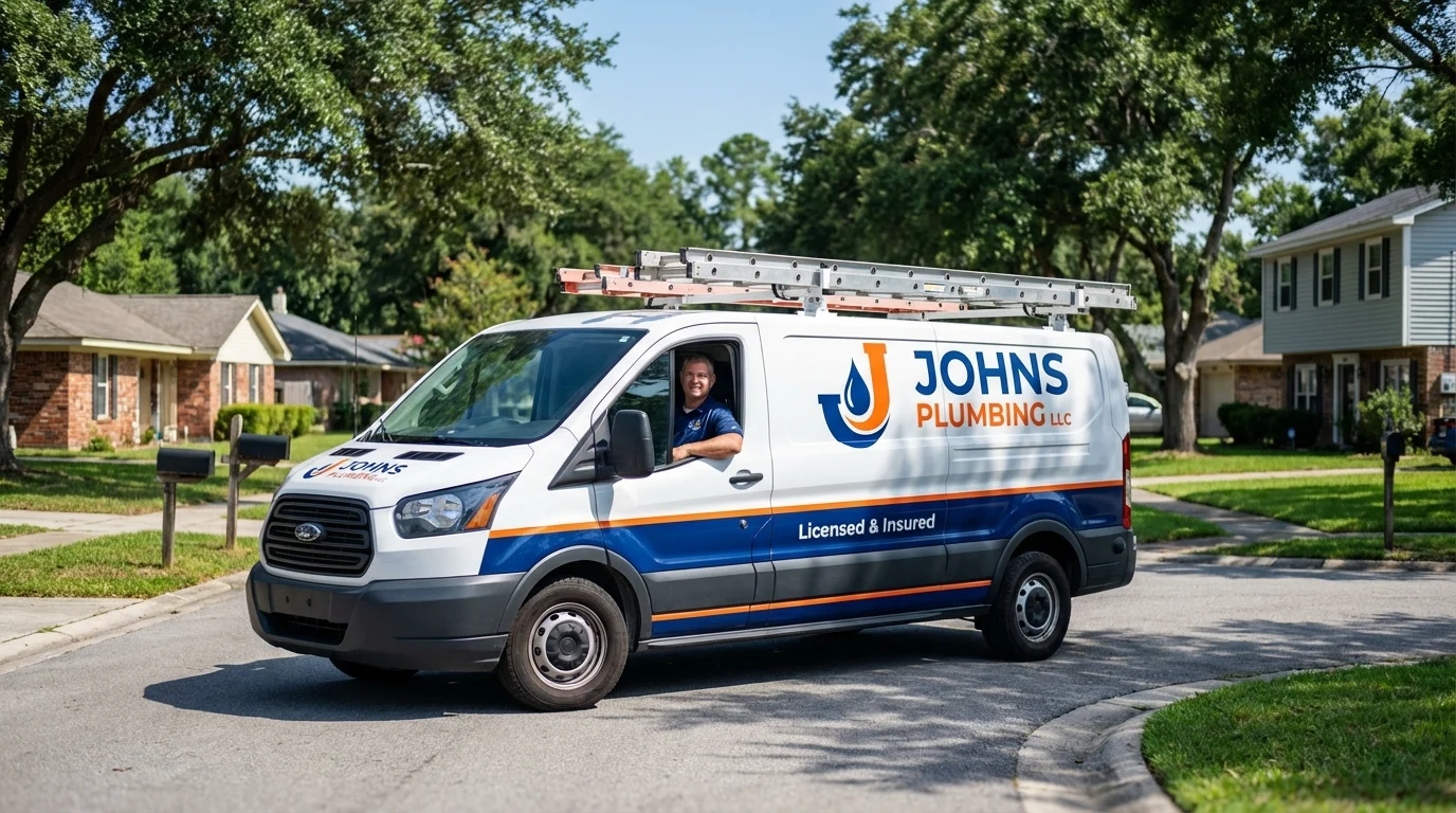 Johns Plumbing LLC service van in Carter Lake, IA