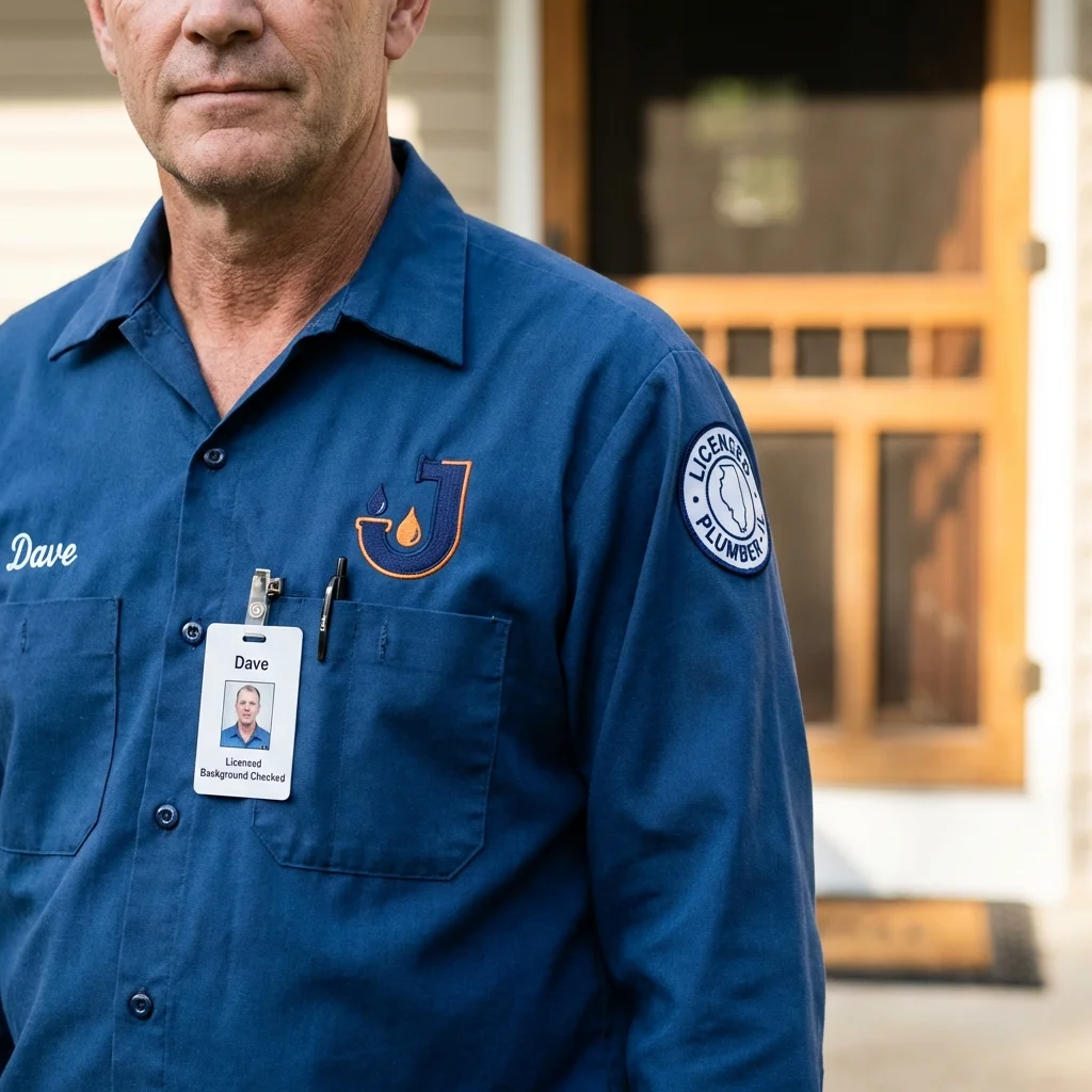Licensed plumber showing ID badge in Carter Lake, IA