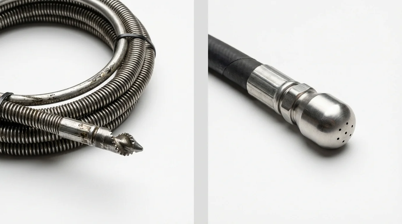 Drain snake cable and hydro jetting nozzle used for drain cleaning in Carter Lake, IA